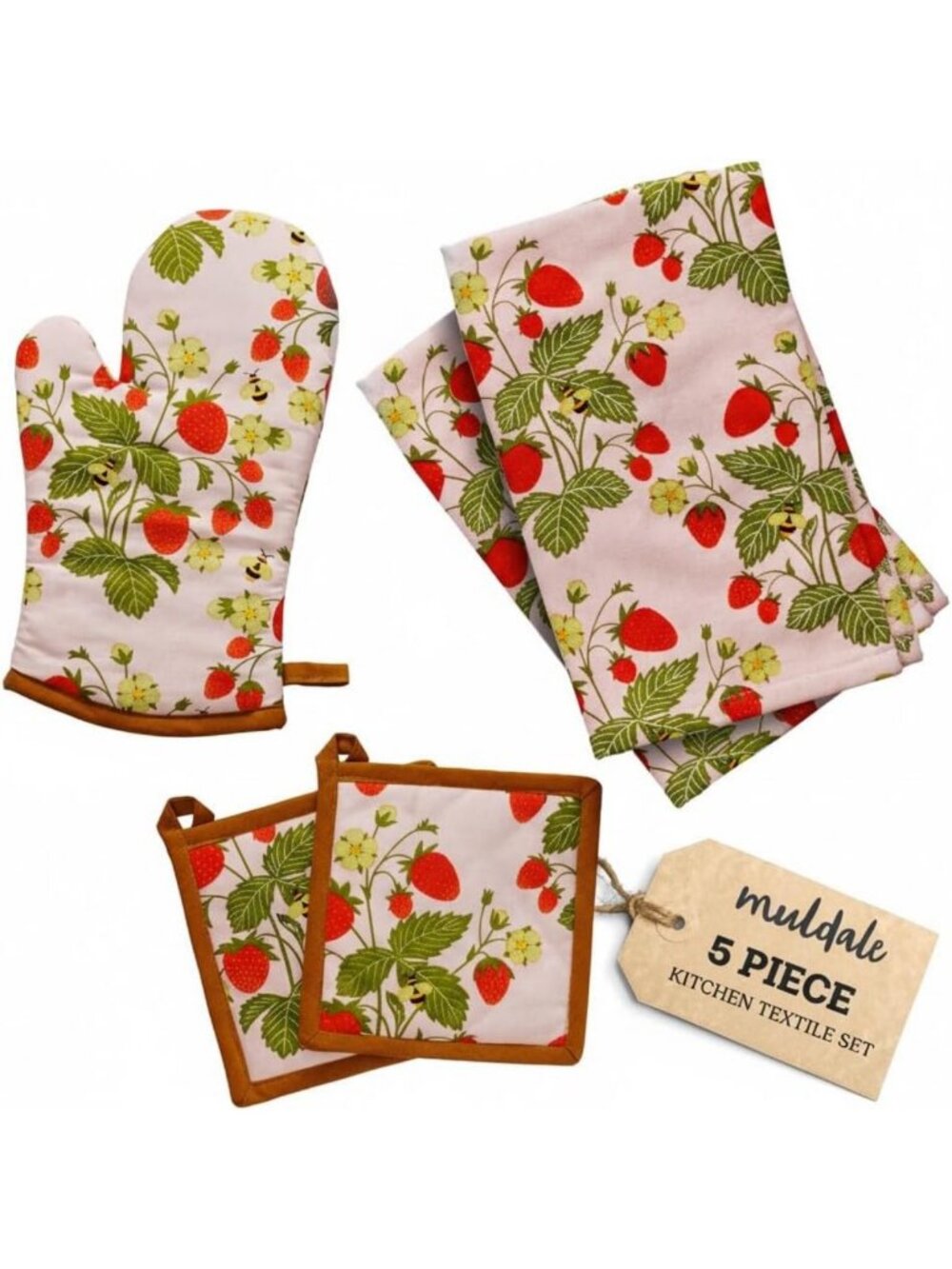 Strawberry Kitchen Towel & Oven Mitt Set - Cute Dish Towels & Pot Holders